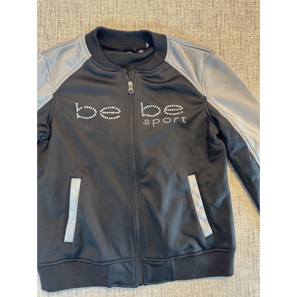 Bebe Jacket Womens Small Black Gray Sport Full Zip Bomber Fleece Activewear Lady - Picture 7 of 14